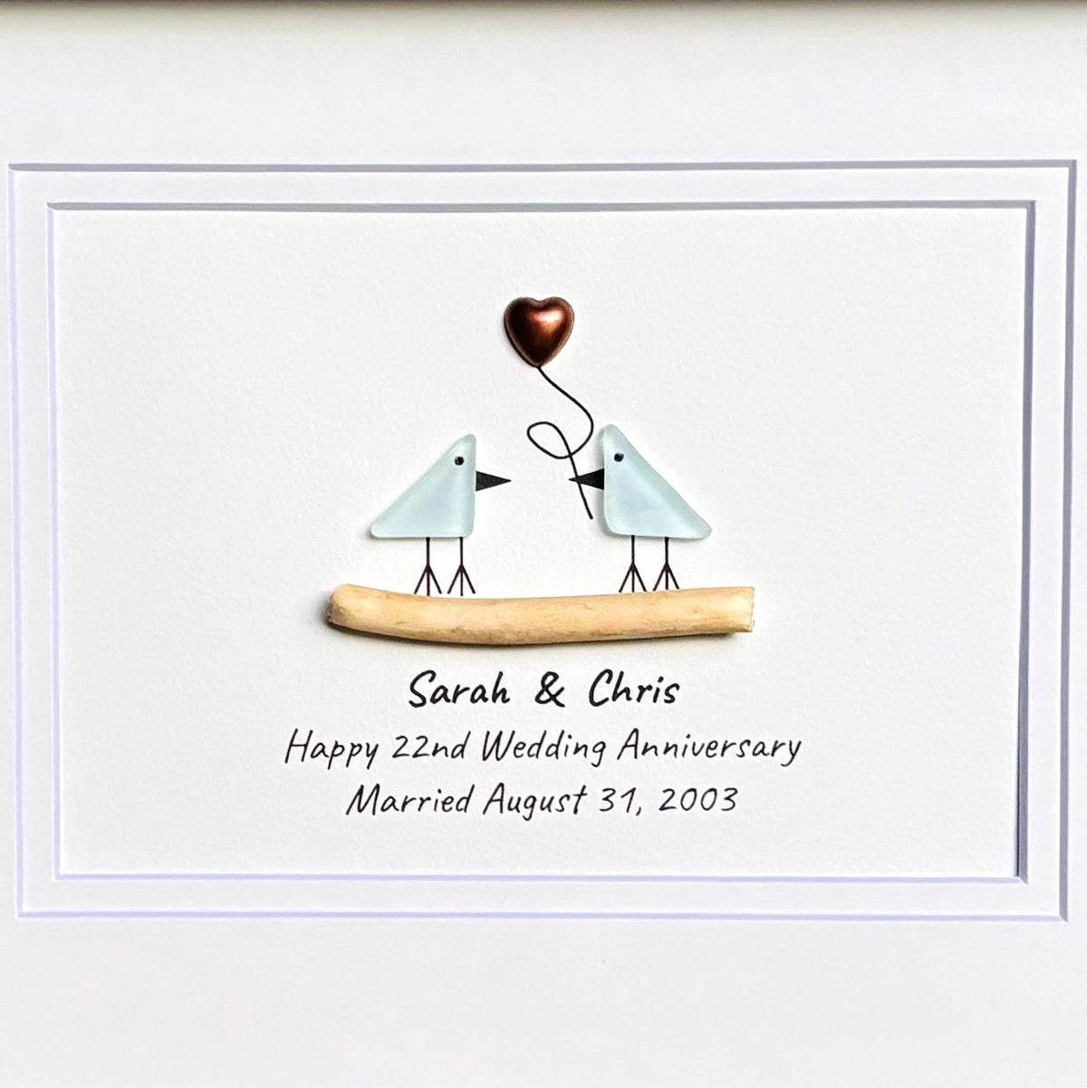 22nd Wedding Anniversary Gift | Personalized Copper Anniversary Sea Glass Art