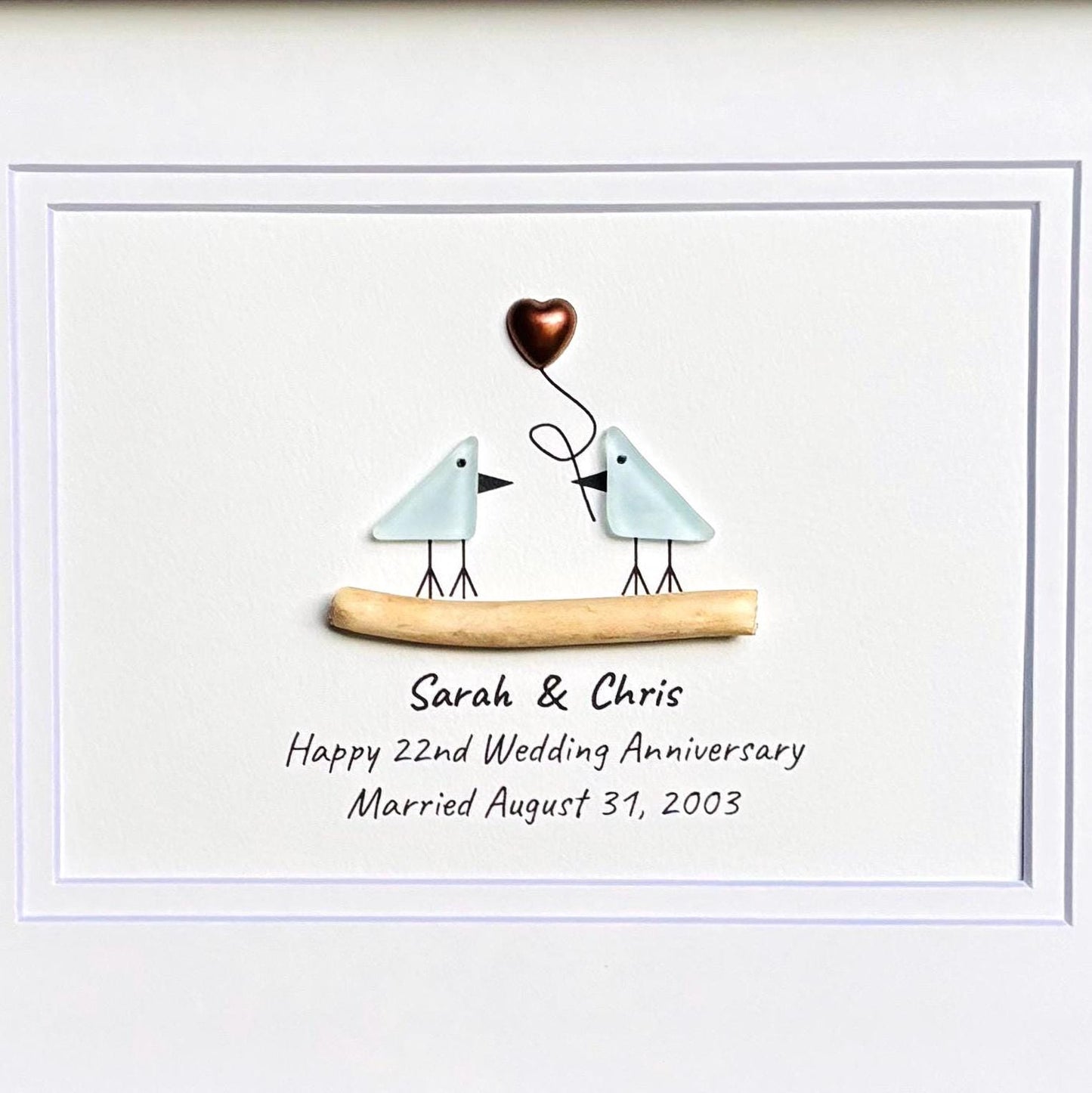 22nd Wedding Anniversary Gift | Personalized Copper Anniversary Sea Glass Art