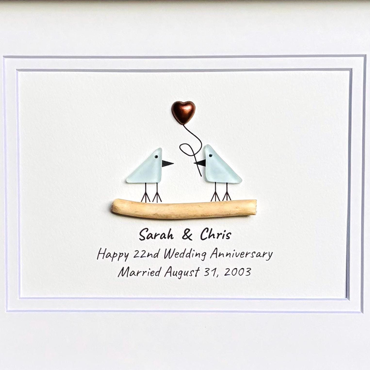 22nd Wedding Anniversary Gift | Personalized Copper Anniversary Sea Glass Art
