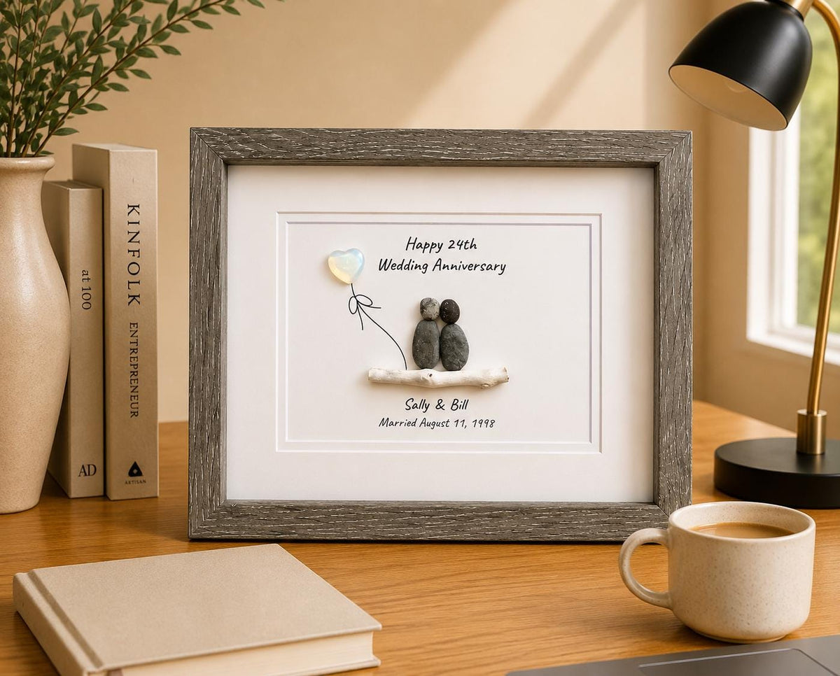 24th Opal Wedding Anniversary Personalized Gift, 8 x 10” Custom Pebble Art Gift for Parents, Wife, Husband, Friends