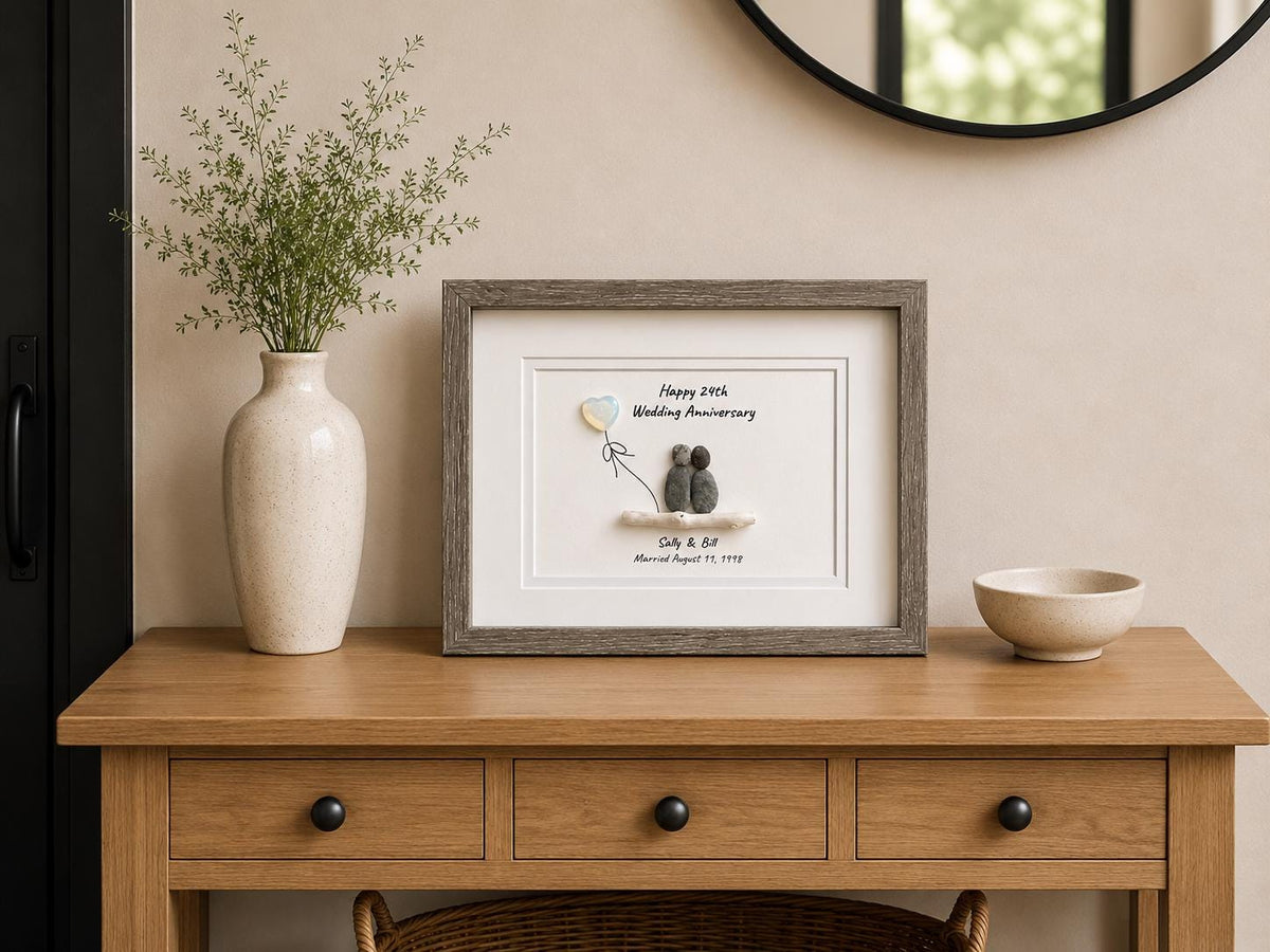 24th Opal Wedding Anniversary Personalized Gift, 8 x 10” Custom Pebble Art Gift for Parents, Wife, Husband, Friends