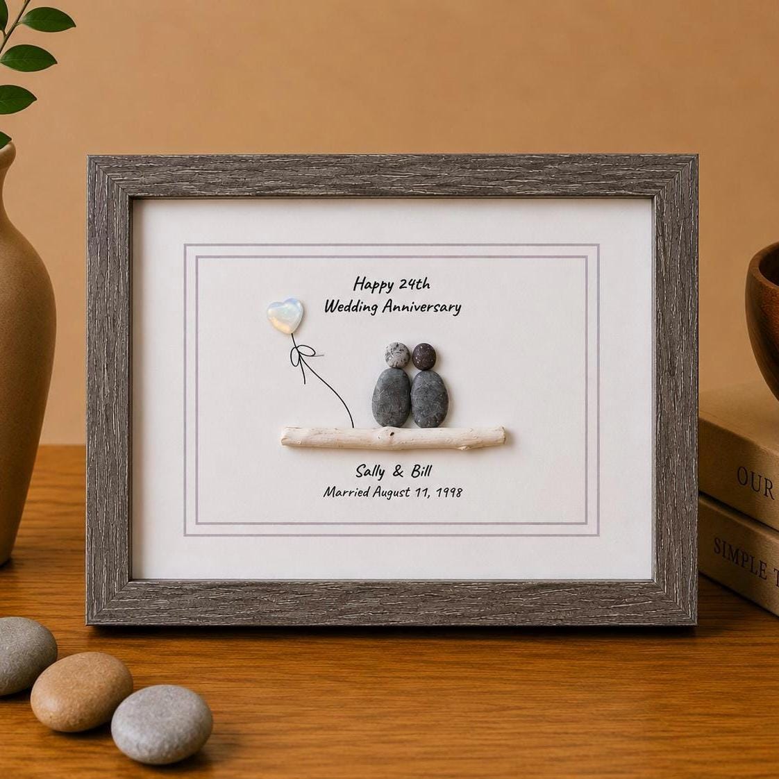 24th Opal Wedding Anniversary Personalized Gift, 8 x 10” Custom Pebble Art Gift for Parents, Wife, Husband, Friends