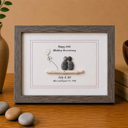 24th Opal Wedding Anniversary Personalized Gift, 8 x 10” Custom Pebble Art Gift for Parents, Wife, Husband, Friends