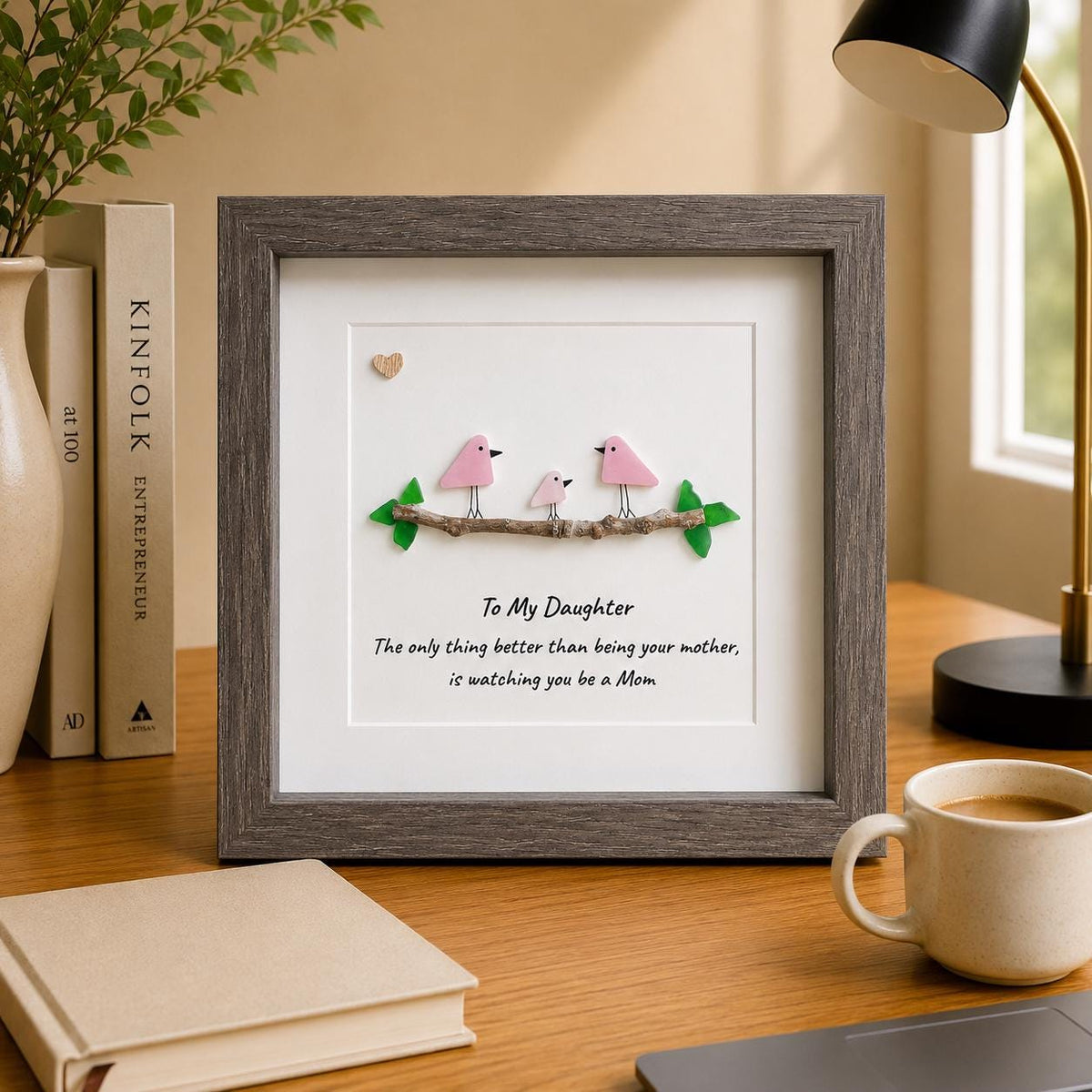 Gift for Daughter Who is a Mom, Framed 8x8 Sea Glass Art Captioned “The only thing better than being your mother, is watching you be a Mom"