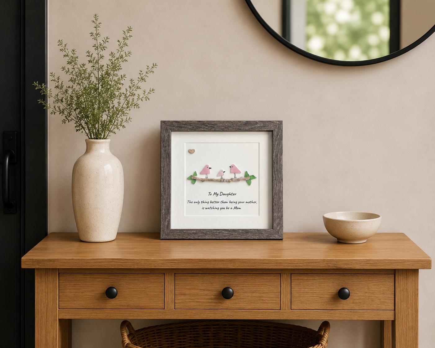 Gift for Daughter Who is a Mom, Framed 8x8 Sea Glass Art Captioned “The only thing better than being your mother, is watching you be a Mom"