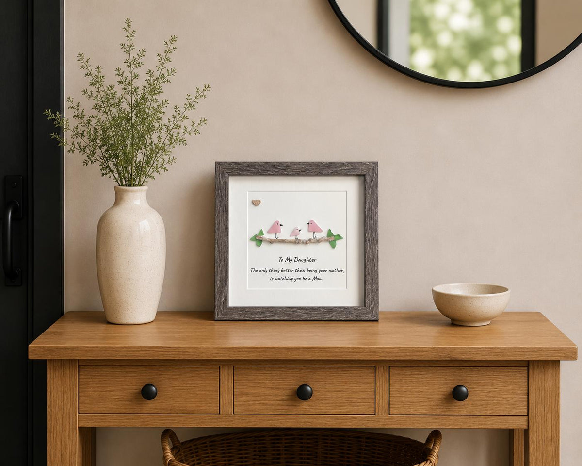 Gift for Daughter Who is a Mom, Framed 8x8 Sea Glass Art Captioned “The only thing better than being your mother, is watching you be a Mom"
