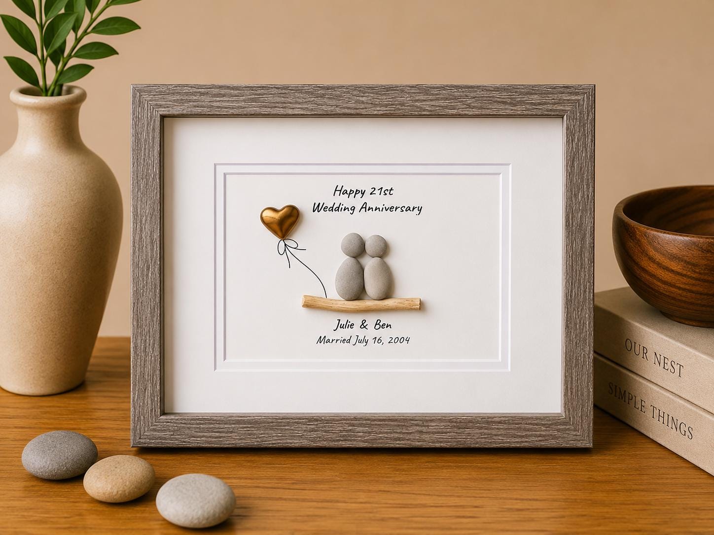 21st Anniversary Gift | Personalized Nickel / Brass Wedding Piece | Sea Glass