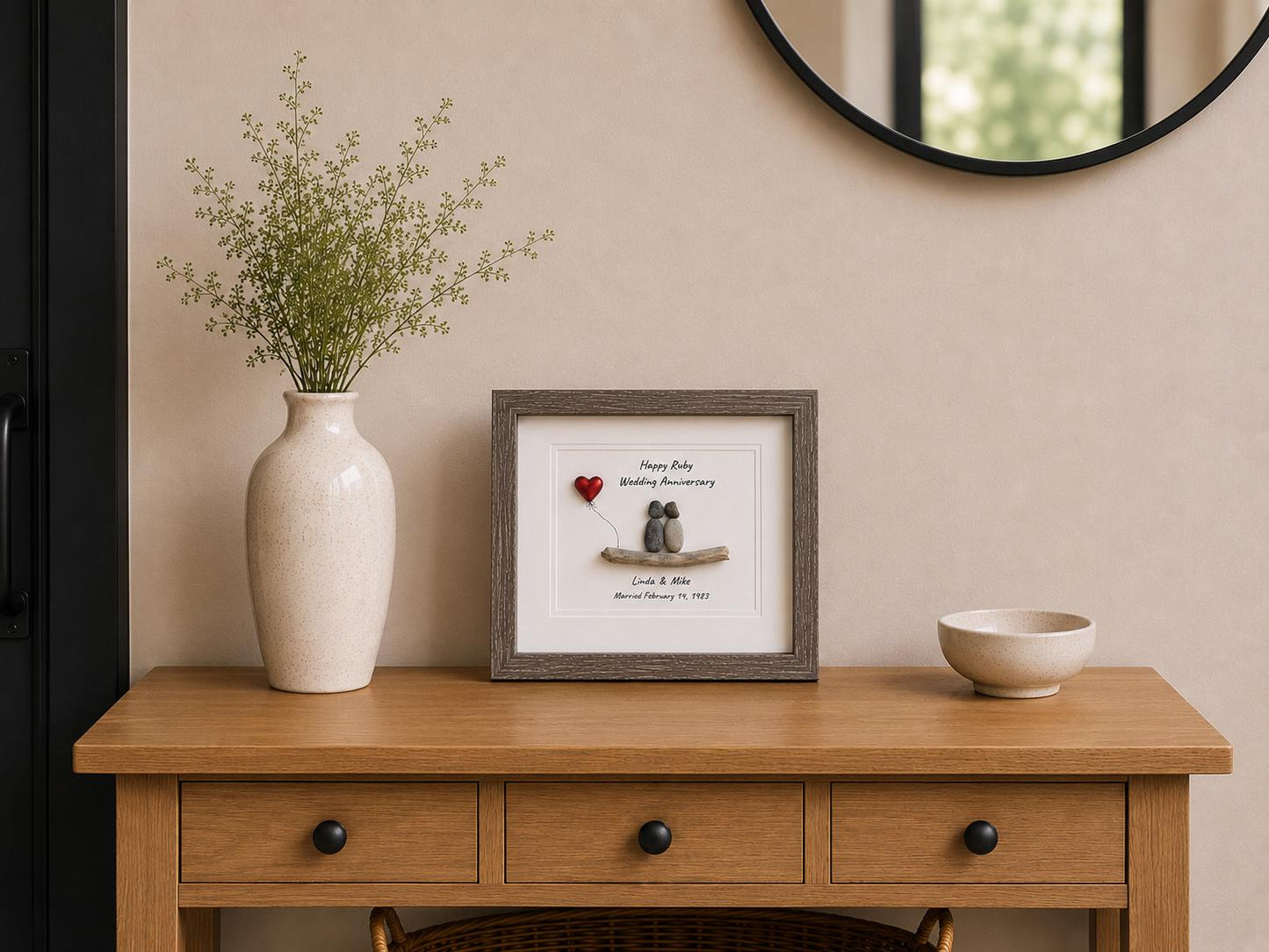 40th Wedding Anniversary Gift | Custom and Personalized Ruby Anniversary Pebble Art