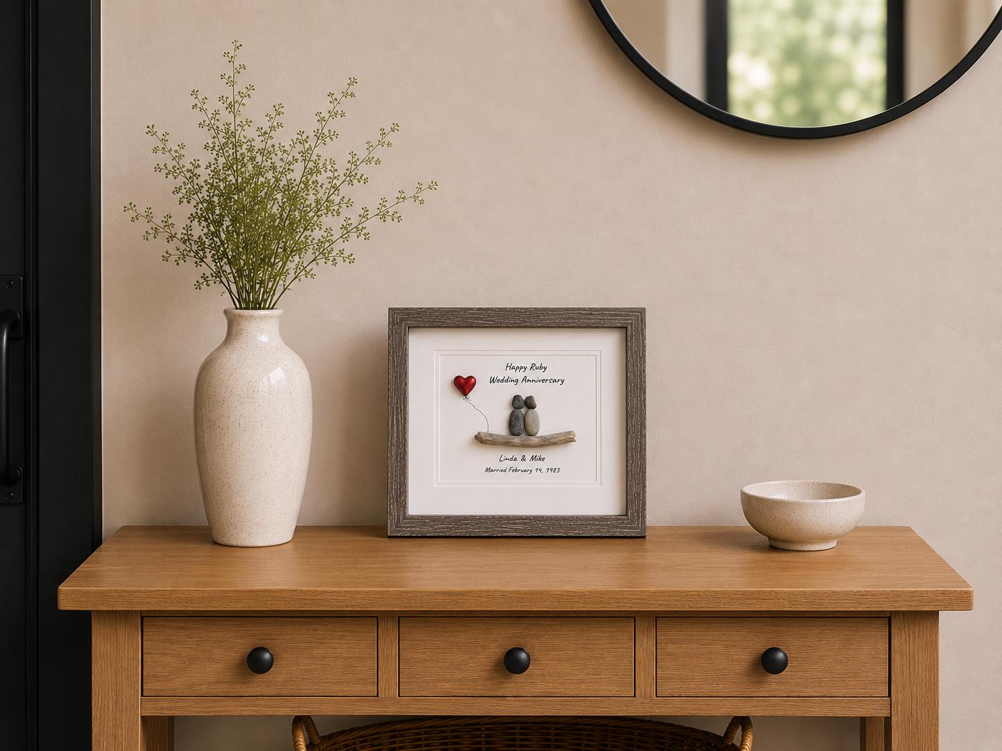 40th Wedding Anniversary Gift | Custom and Personalized Ruby Anniversary Pebble Art