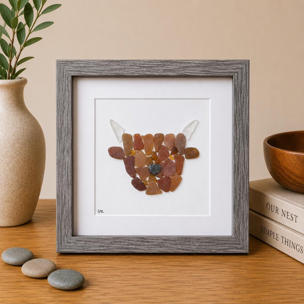 Highland Cow Sea Glass Art, Scottish Sea Glass Cow Decor, Coastal Farmhouse Wall Art, Handmade Beach Glass Gift, Rustic Cow Keepsake