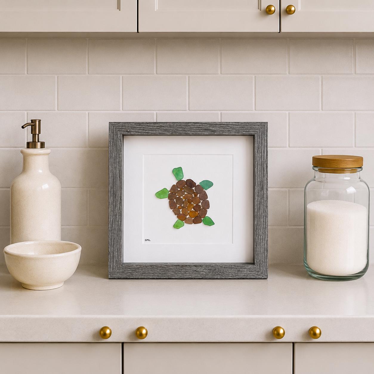 Sea Turtle Sea Glass Art, Scottish Sea Glass Turtle Decor, Coastal Beach House Wall Art, Handmade Ocean Animal Gift, Turtle Lover Keepsake