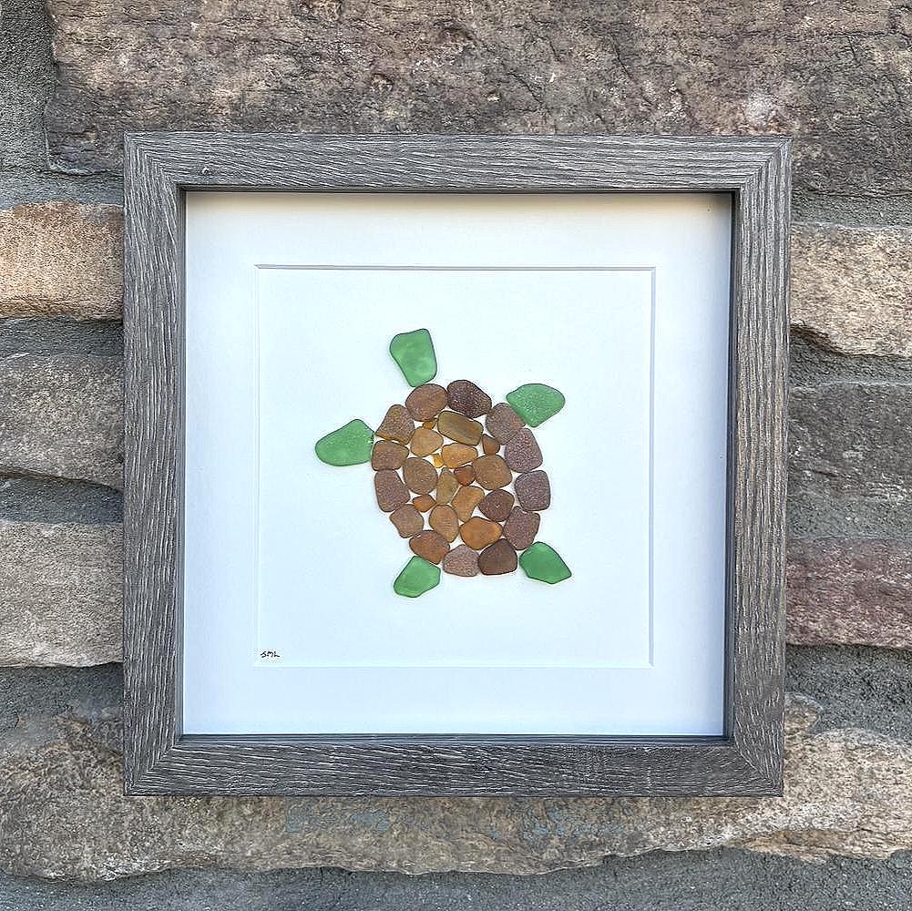 Sea Turtle Sea Glass Art, Scottish Sea Glass Turtle Decor, Coastal Beach House Wall Art, Handmade Ocean Animal Gift, Turtle Lover Keepsake