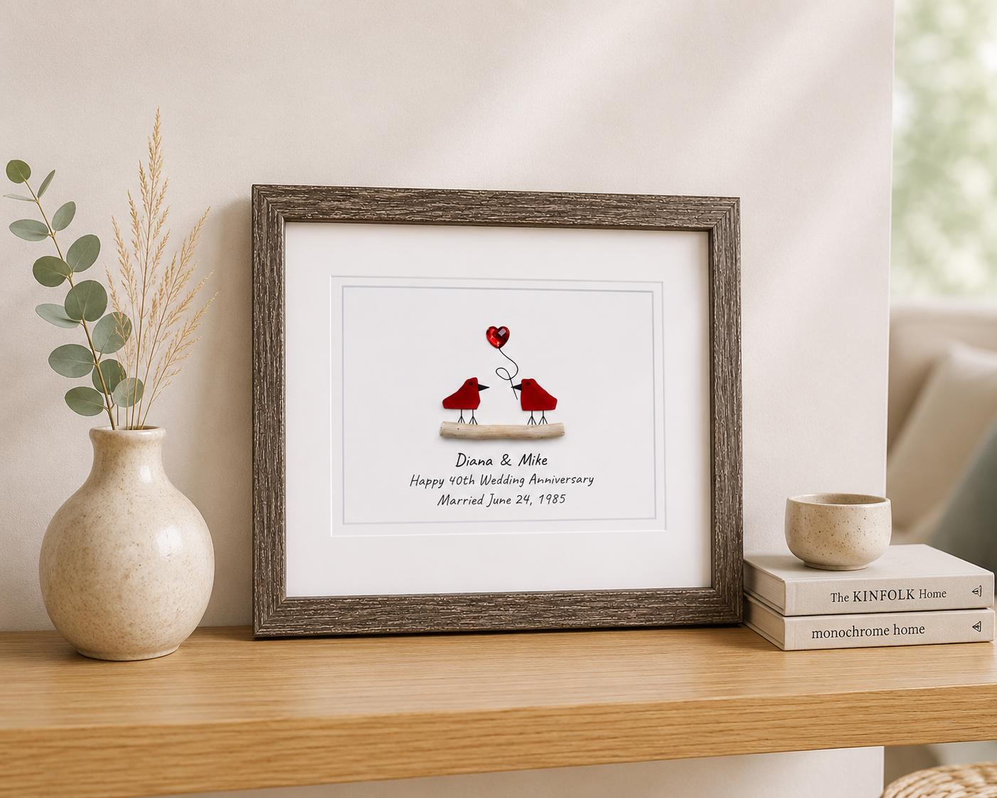 Ruby Wedding Anniversary | 40th Anniversary | Unique 40th Anniversary Gift | Gift for Wife, Husband, Parent, Couple | 8x10 Sea Glass Art