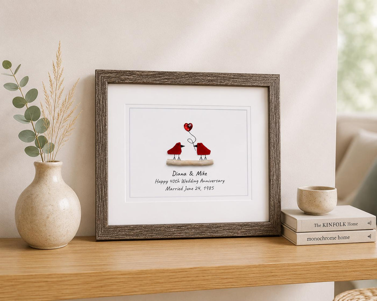 Ruby Wedding Anniversary | 40th Anniversary | Unique 40th Anniversary Gift | Gift for Wife, Husband, Parent, Couple | 8x10 Sea Glass Art