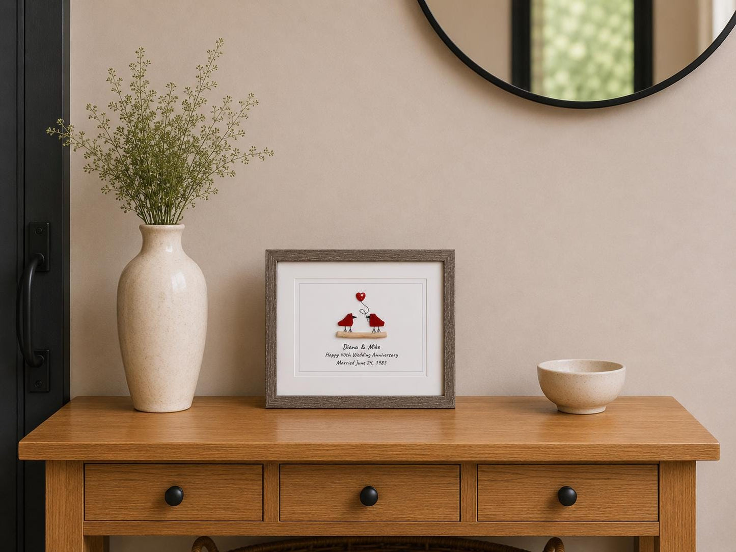 40th Wedding Anniversary Gift | Custom Ruby Anniversary Sea Glass Art