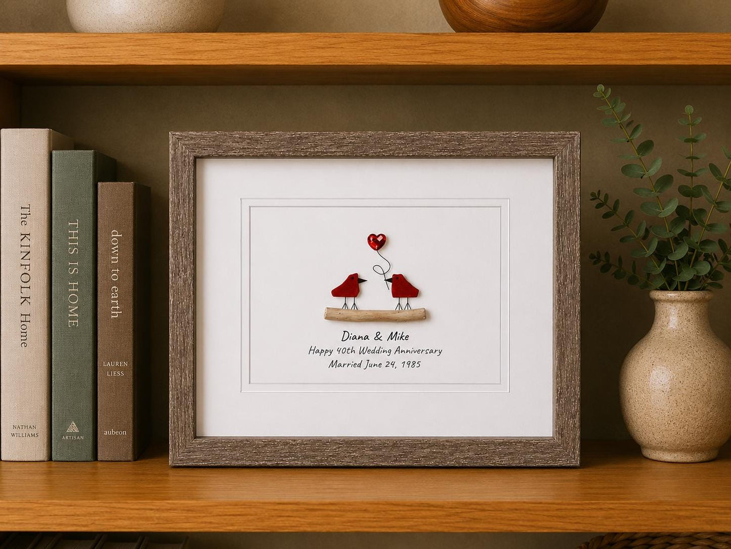 40th Wedding Anniversary Gift | Custom Ruby Anniversary Sea Glass Art