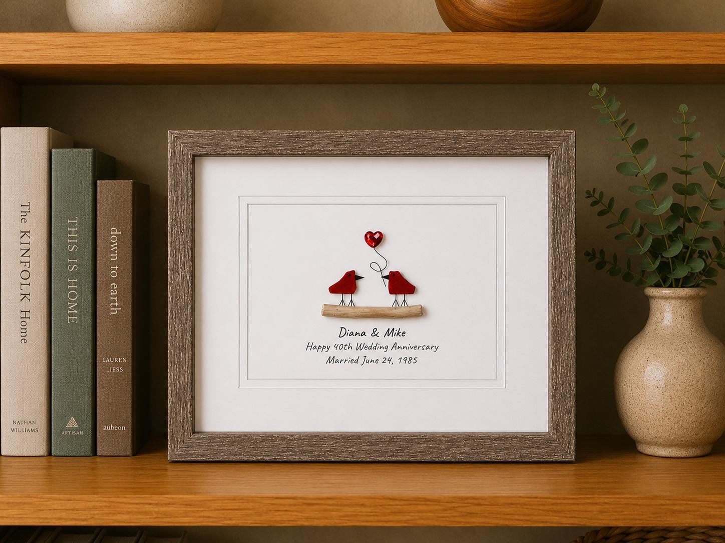 40th Wedding Anniversary Gift | Custom Ruby Anniversary Sea Glass Art