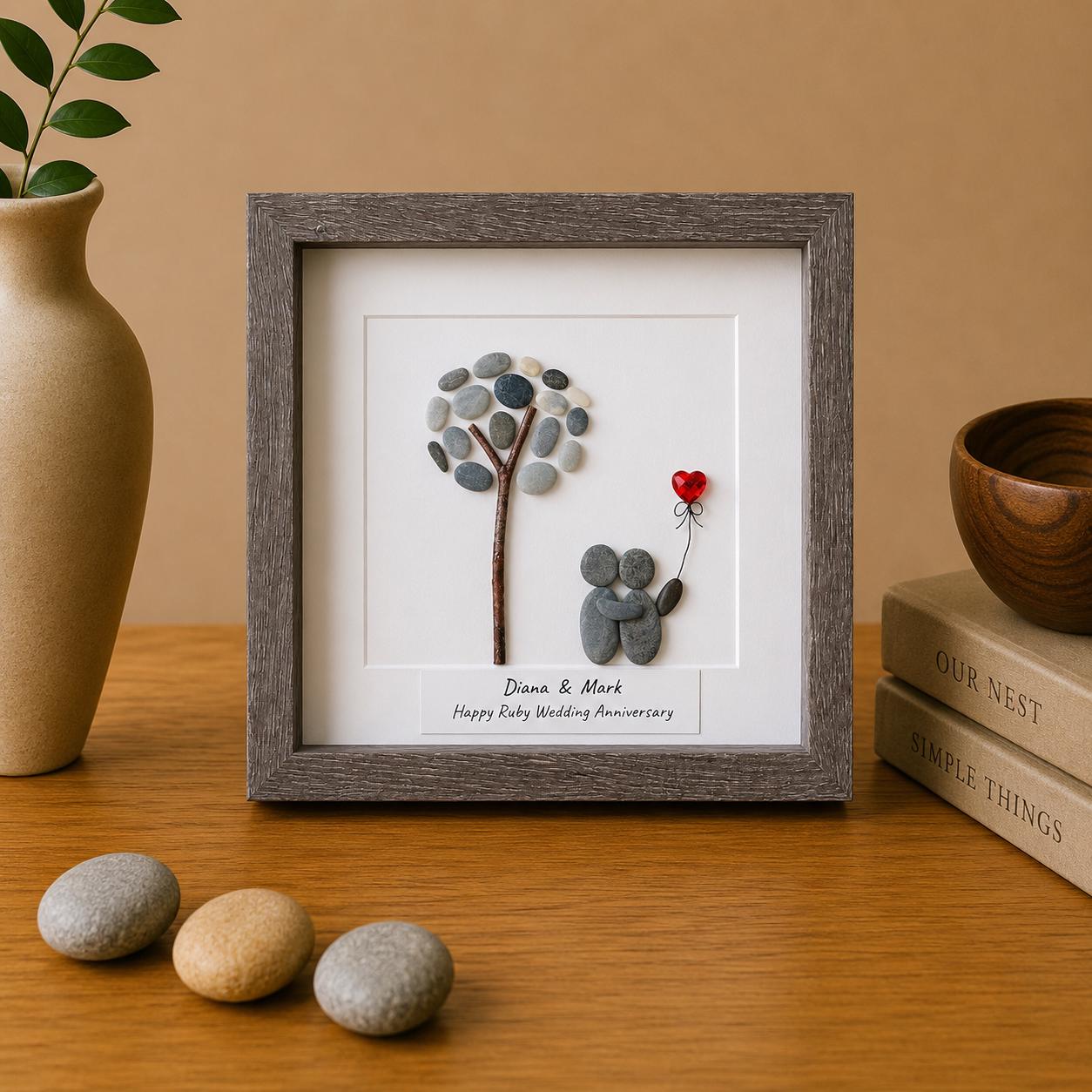 Personalized Ruby Anniversary Pebble Art Gift | 40th Wedding Gift