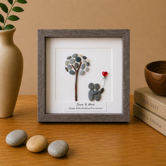 Personalized Ruby Anniversary Pebble Art Gift | 40th Wedding Gift