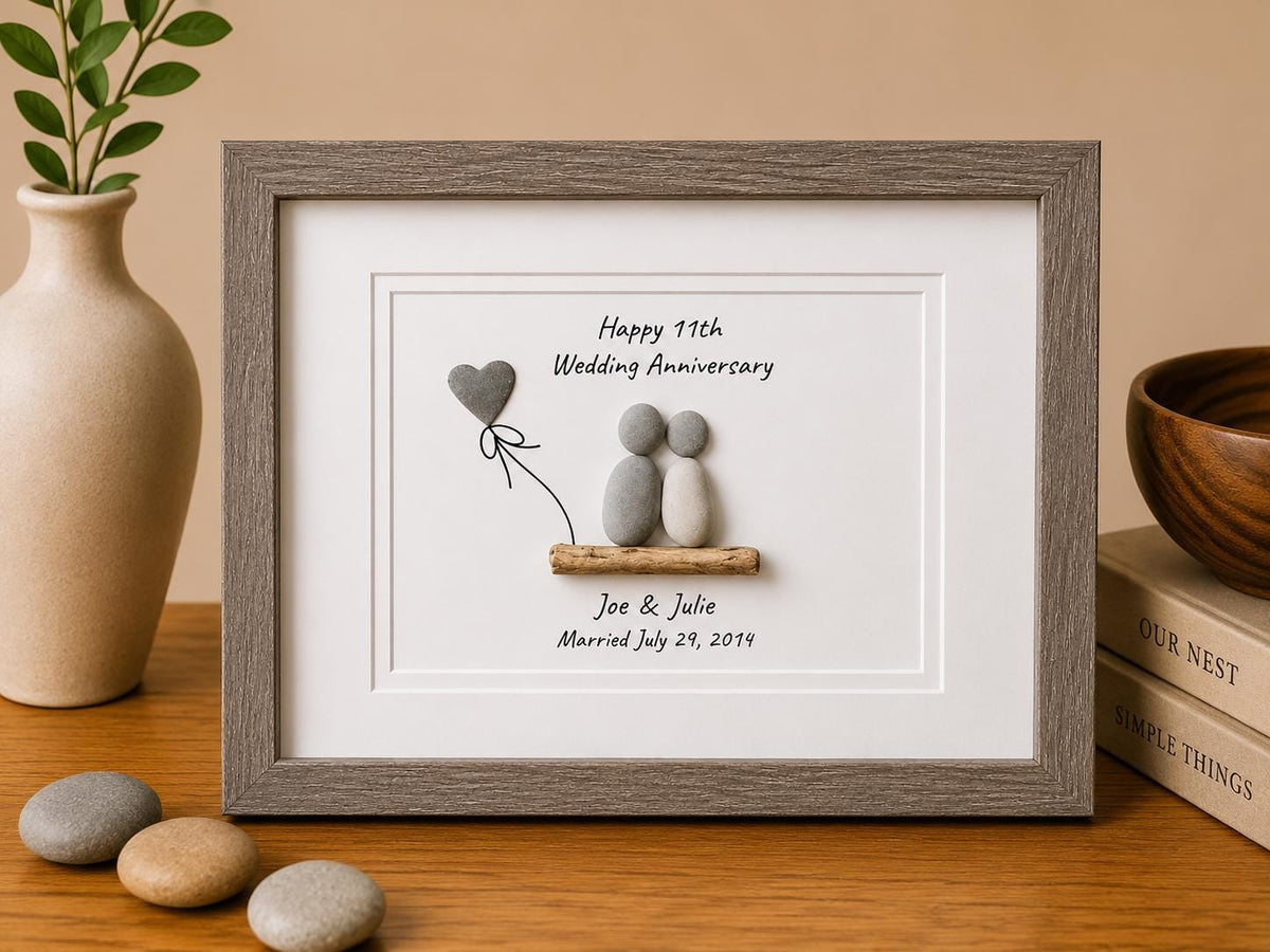 11th Wedding Anniversary 8x10" Framed Pebble Art, Personalized Steel Anniversary Gift from Parents, Wife, Husband, Friends