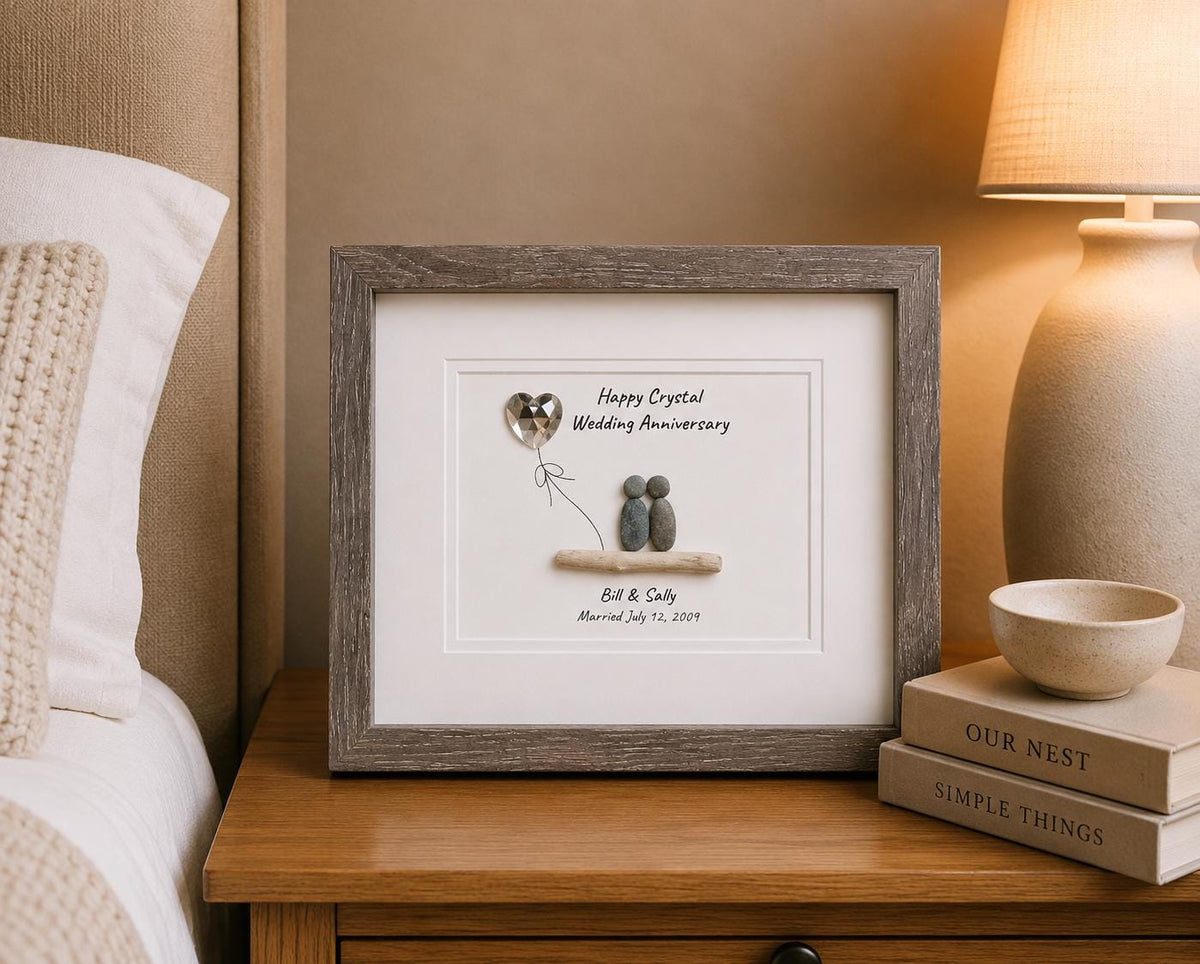 15th Wedding Anniversary Personalized Gift, Crystal Anniversary Pebble Art, 8x10 Framed Anniversary Gift for Wife, Husband, Parents