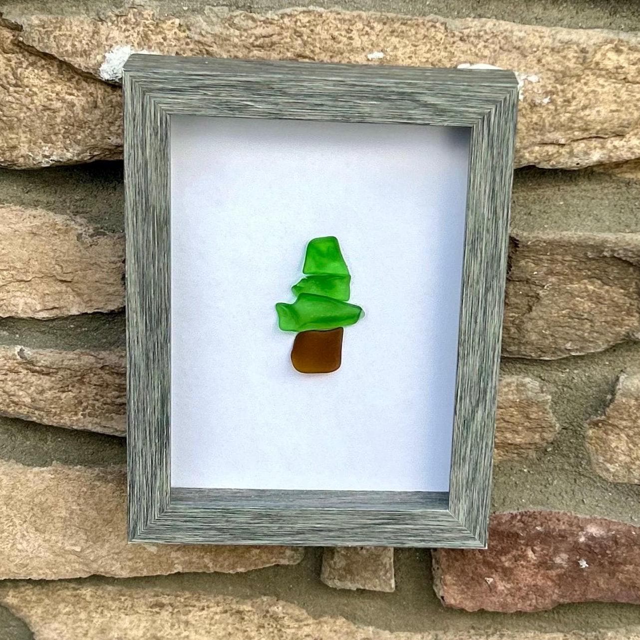Minimalist Sea Glass Christmas Tree | Pine Tree | Evergreen Tree | 5x7 Framed Holiday Wall Art | Scottish Sea Glass Mosaic