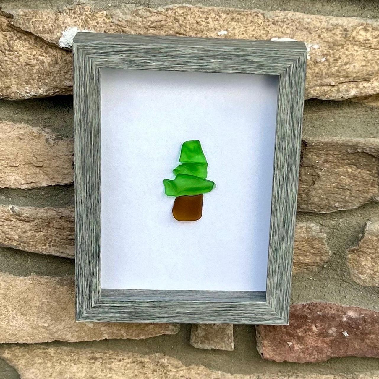 Christmas Tree | Pine Tree | Evergreen Tree | Sea Glass Tree | Framed Holiday Wall Art | Scottish Sea Glass Mosaic | 5x7 Sea Glass Art
