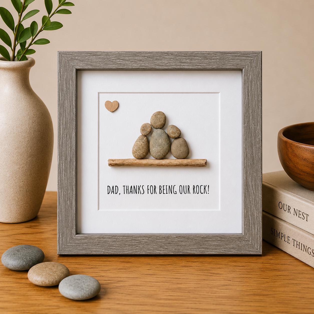 Handmade Pebble Art Framed Gift for Dad, Father's Day