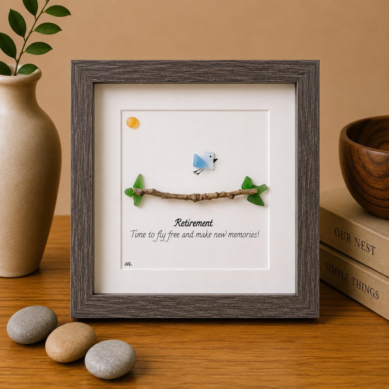 Personalized Retirement Gift for Friend, Coworker, Colleague, Family, 9x9 Framed Sea Glass Art