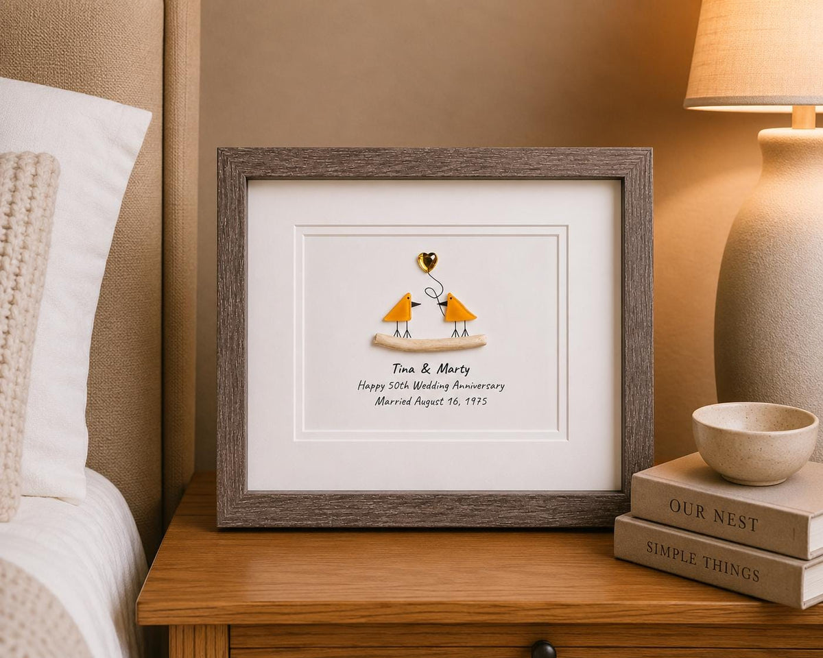 Golden Wedding Anniversary | 50th Anniversary | Unique 50th Anniversary Gift | Gift for Wife, Husband, Parent, Couple | 8x10 Sea Glass Art