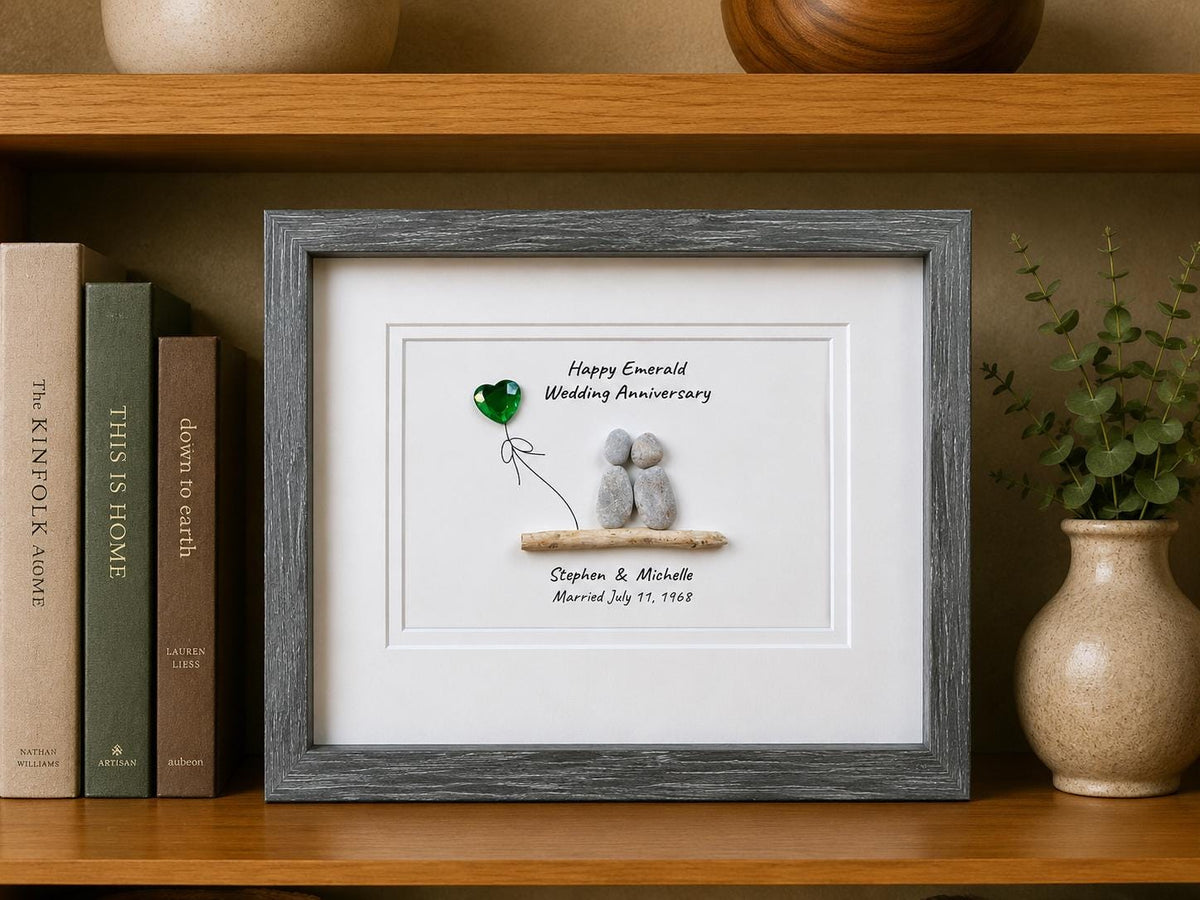 Emerald Wedding Anniversary | 55th Anniversary | Unique 55th Anniversary Gift | Gift for Wife, Husband, Parent, Couple | 8x10 Pebble Art