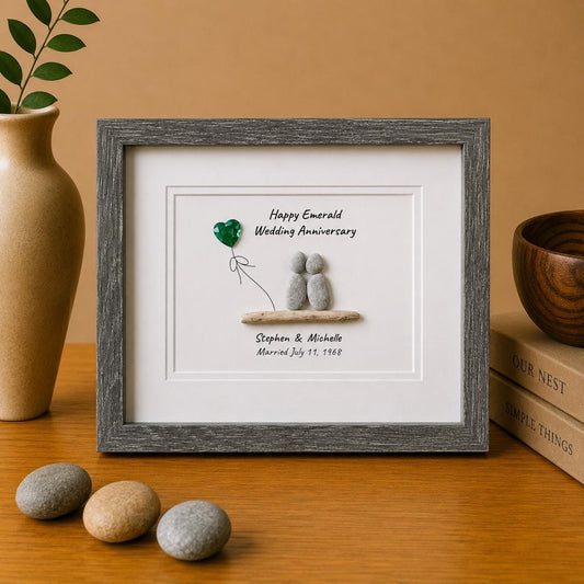 55th Wedding Anniversary Personalized Pebble Art, 8x10” Emerald Anniversary Gift for Parents, Wife, Husband, Friends