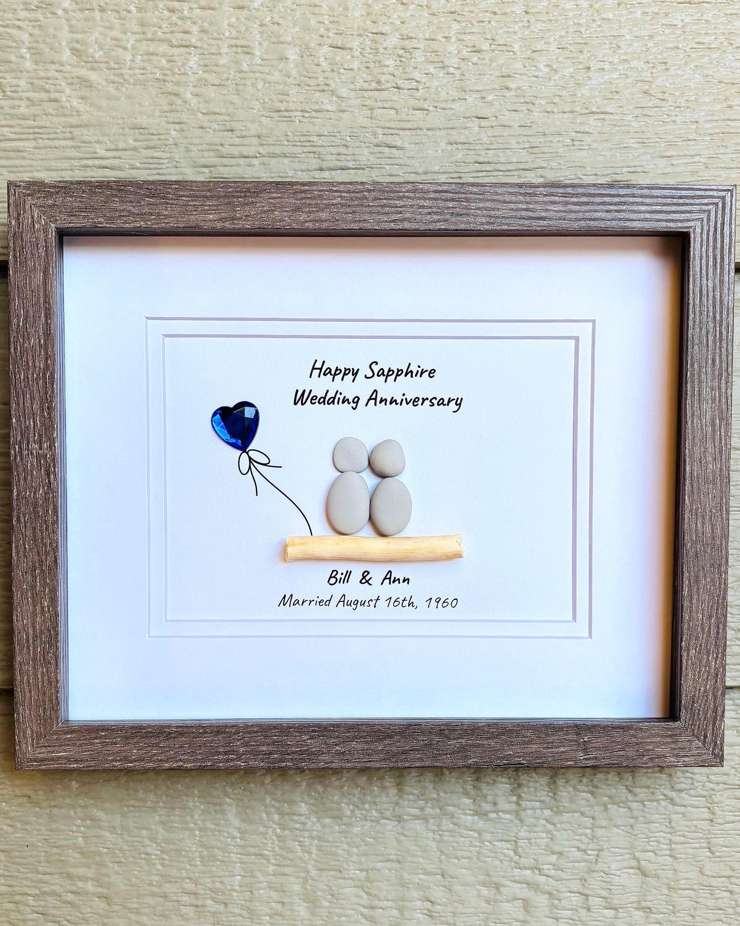 65th Sapphire Wedding Anniversary Personalized Pebble Art, 8x10 Framed 65th Anniversary Gift for Parents, Friends, Spouse