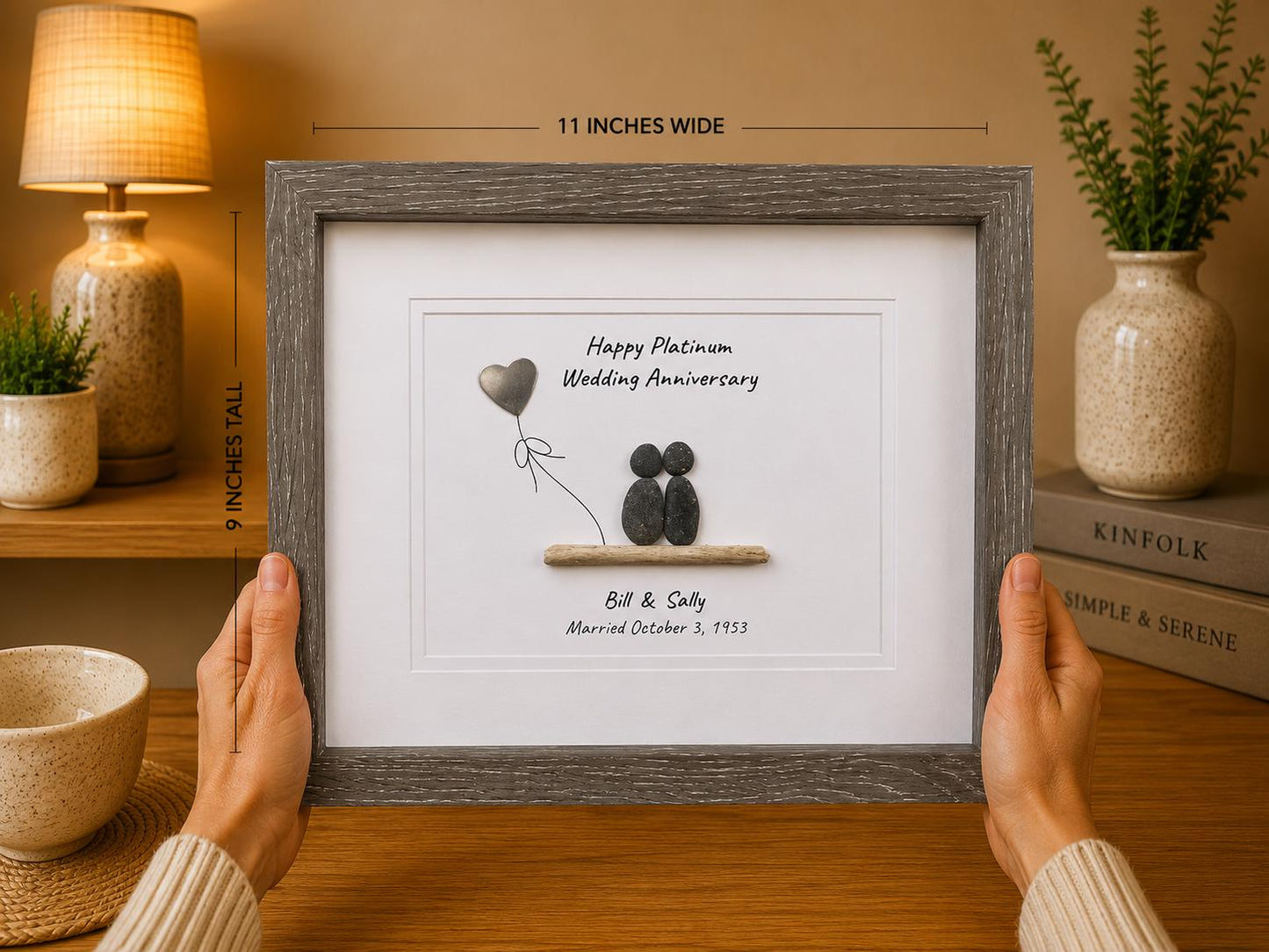 70th Wedding Anniversary 8x10" Framed Pebble Art, Personalized Platinum Anniversary Gift from Parents, Wife, Husband, Friends