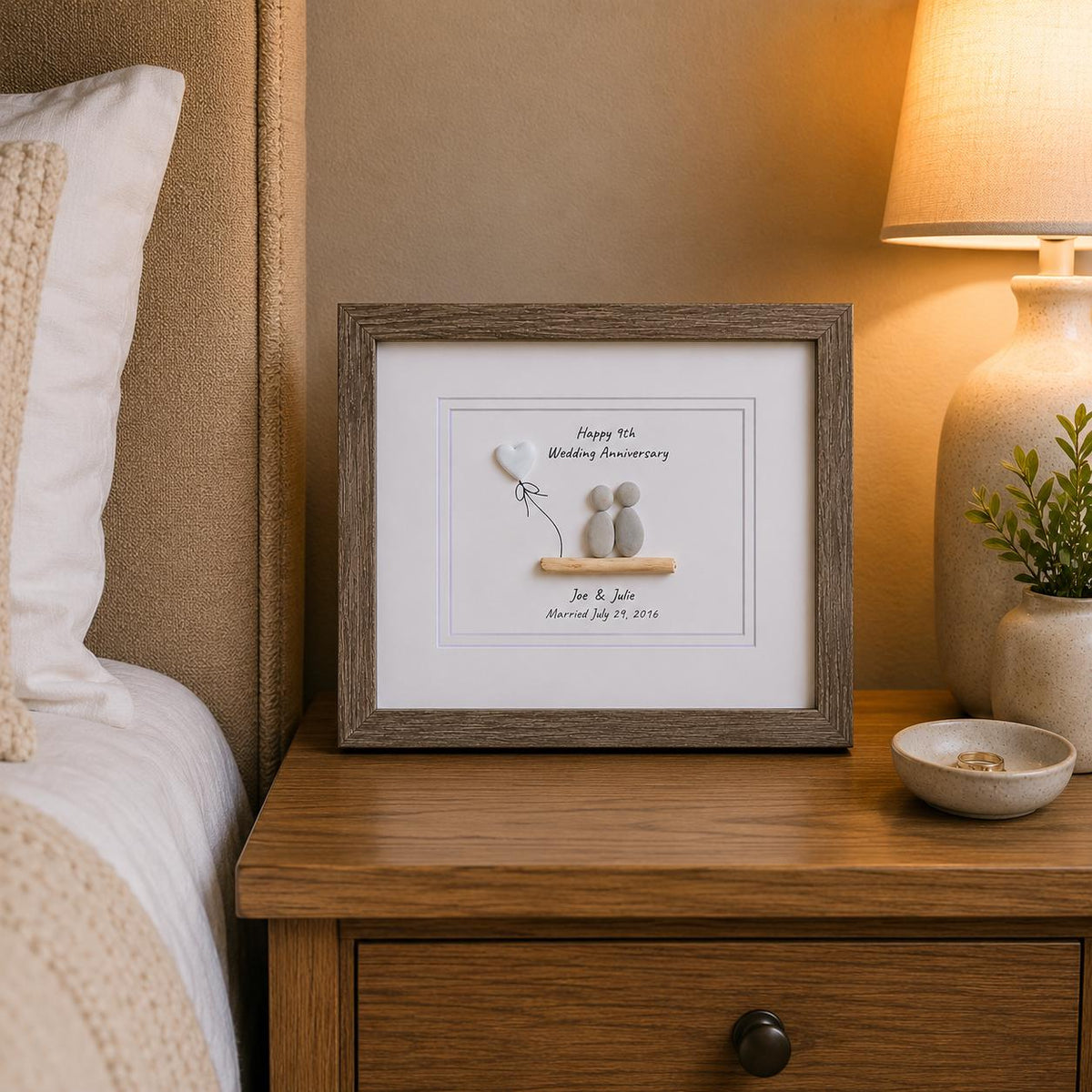 9th Wedding Anniversary 8x10" Framed Pebble Art, Personalized Pottery Anniversary Gift from Parents, Wife, Husband, Friends