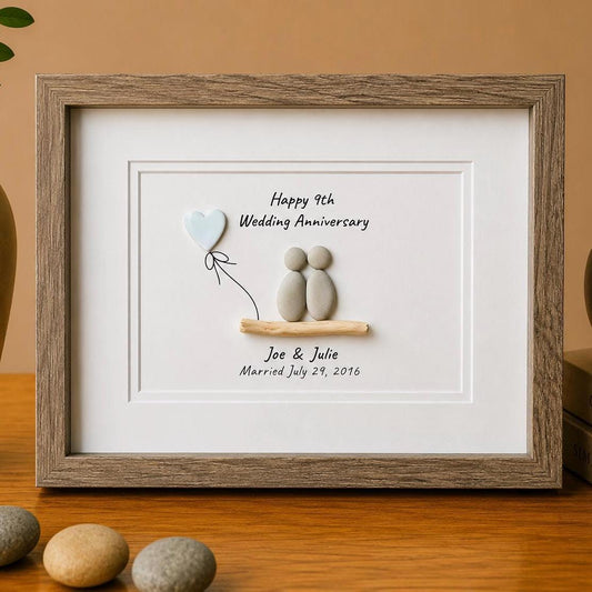 9th Wedding Anniversary 8x10" Framed Pebble Art, Personalized Pottery Anniversary Gift from Parents, Wife, Husband, Friends