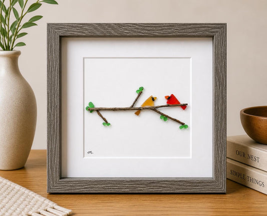 Sea Glass Cardinal Wall Art | Framed Bird Art | Memorial Gift