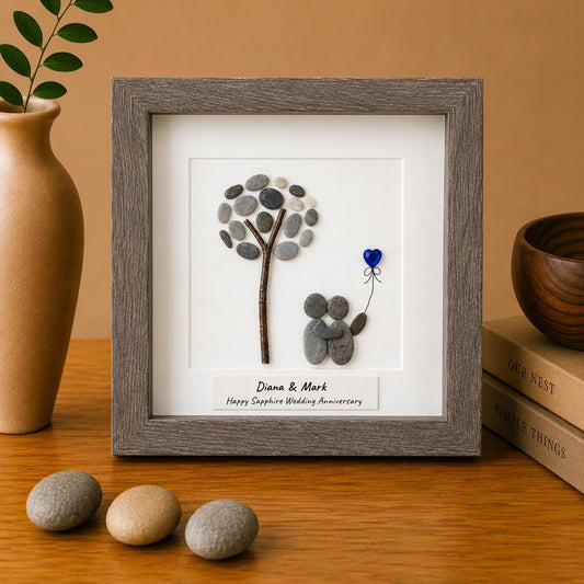 Personalized Sapphire Anniversary Pebble Art Gift | 5th, 45th and 65th Wedding Gift