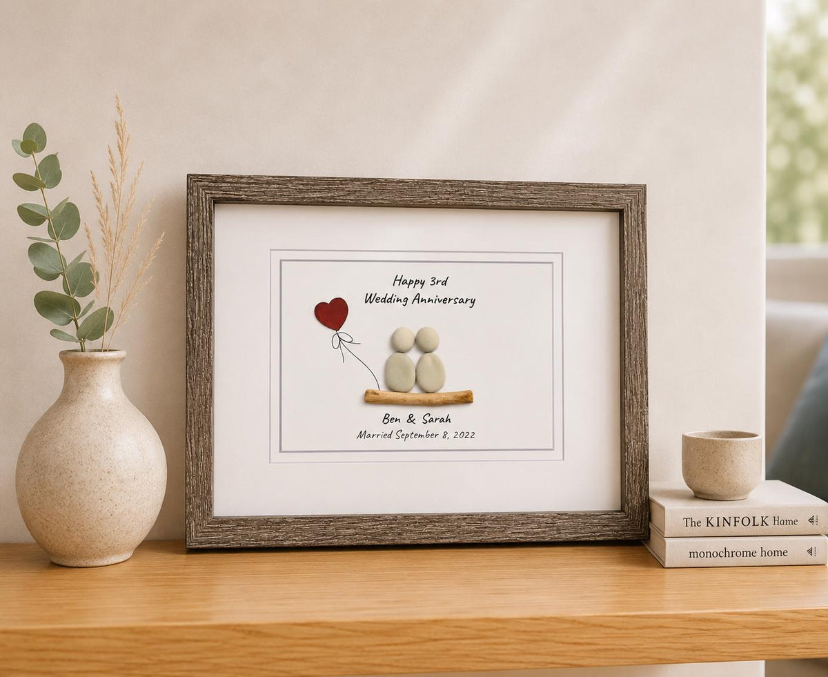 3rd Wedding Anniversary | Leather Anniversary | Unique 3rd Anniversary Gift | Gift for Wife, Husband, Parent, Couple | 8x10 Pebble Art