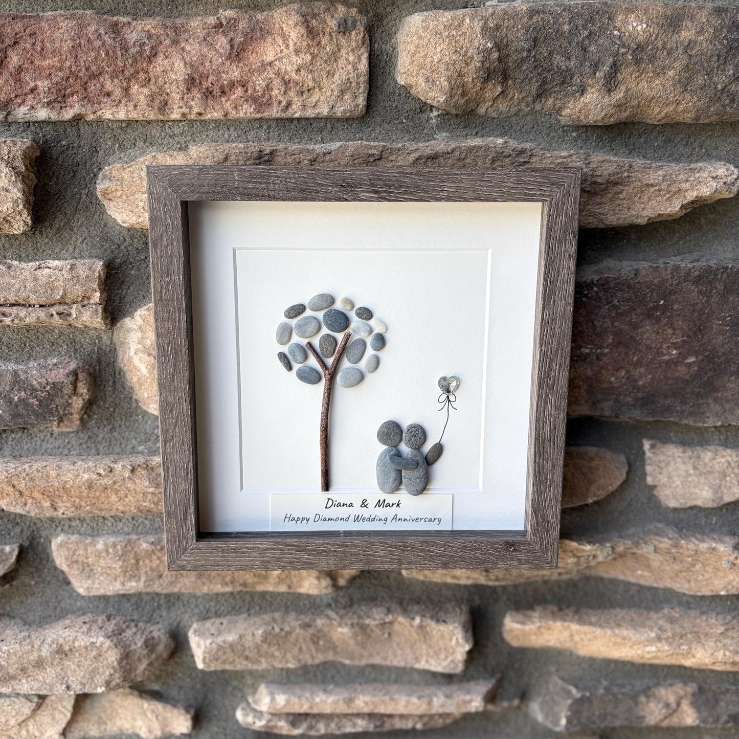 Personalized Diamond Anniversary Pebble Art Gift | 60th Wedding Anniversary