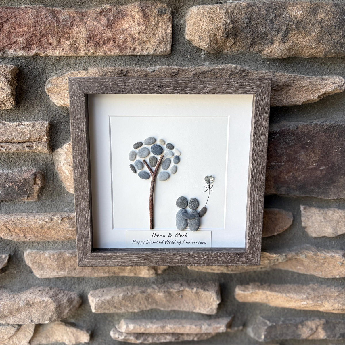 Personalized Diamond Anniversary Pebble Art Gift | 60th Wedding Anniversary