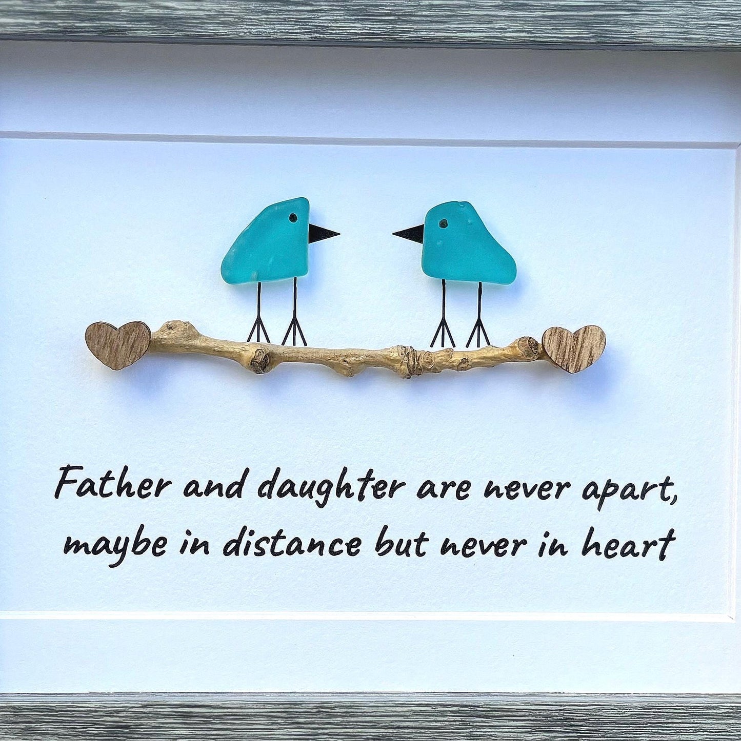 Father and Daughter are Never Apart, Maybe in Distance but Never in Heart | Gift for Dad, Father’s Day, Daughter | 5x7 Blue Sea Glass Art