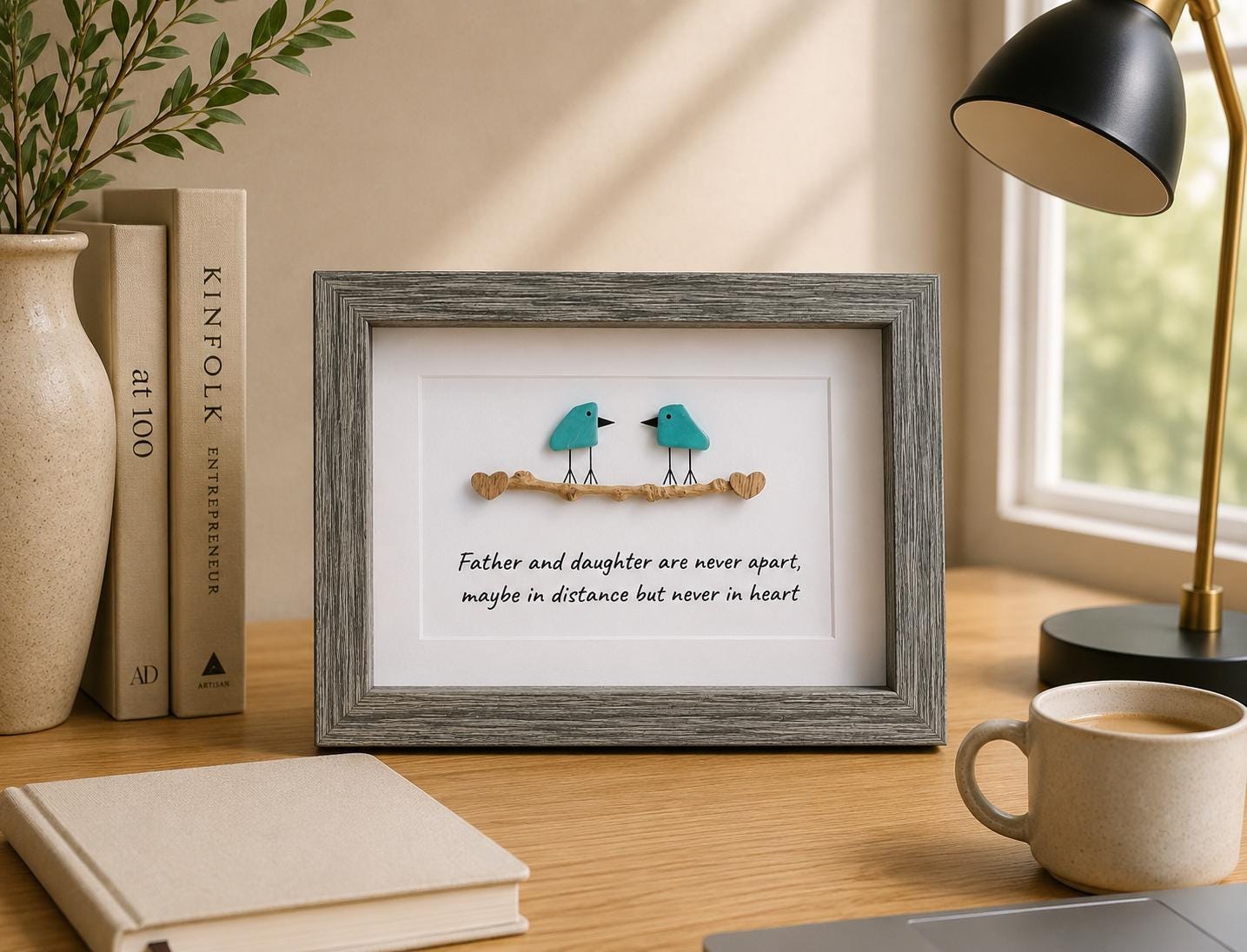 Father and Daughter are Never Apart, Maybe in Distance but Never in Heart | Gift for Dad, Father’s Day, Daughter | 5x7 Blue Sea Glass Art