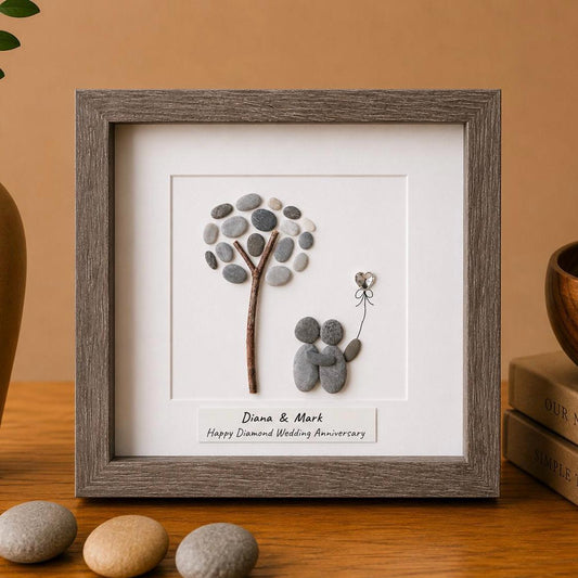 Personalized Diamond Anniversary Pebble Art Gift | 60th Wedding Anniversary
