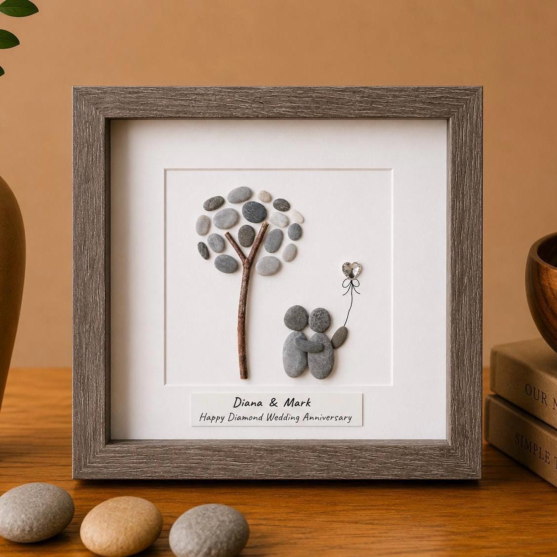 Personalized Diamond Anniversary Pebble Art Gift | 60th Wedding Anniversary