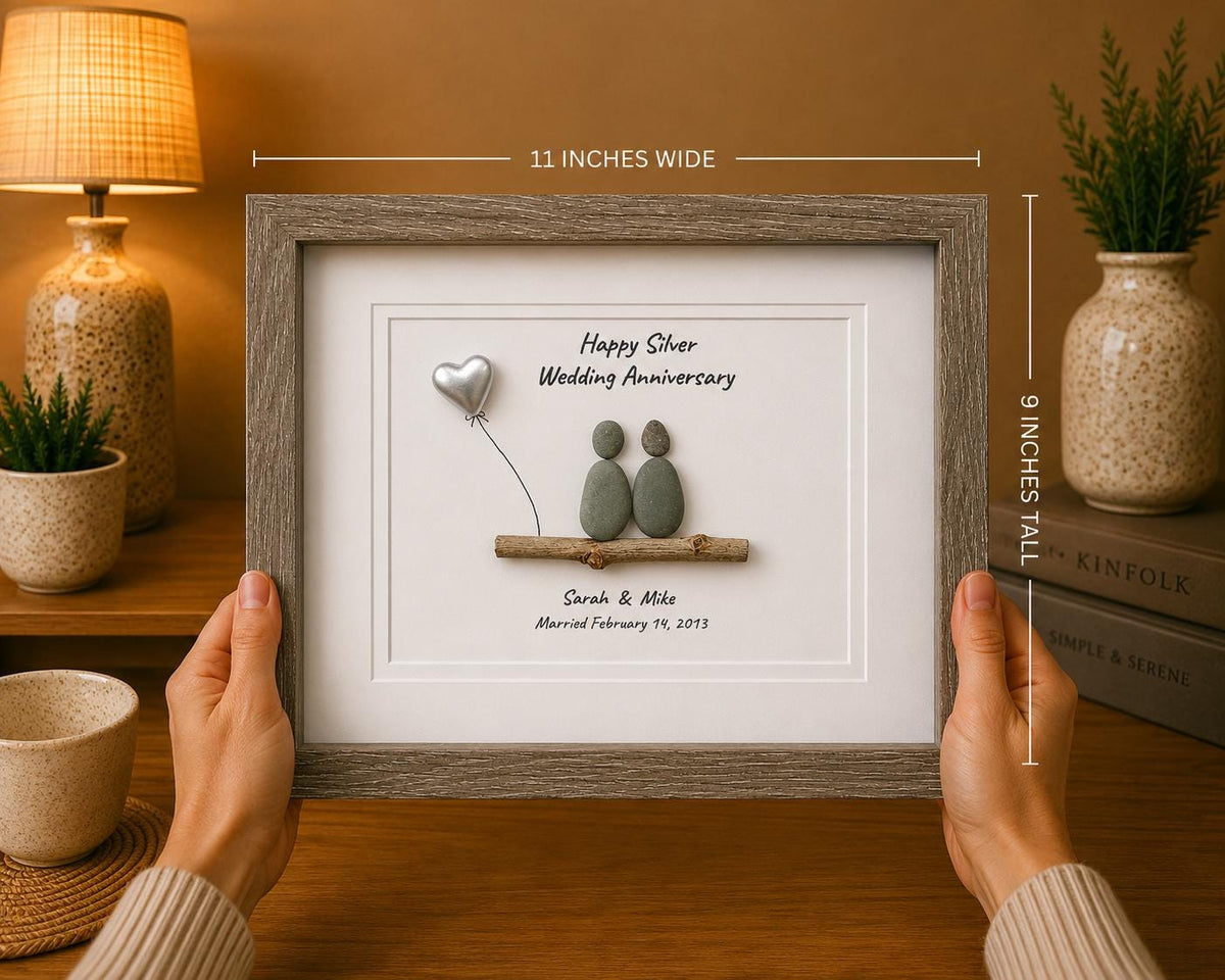 Silver Anniversary | 25th Wedding Anniversary | Unique 25th Anniversary | Gift for Wife, Husband, Parent, Couple, Friends | 8x10 Pebble Art