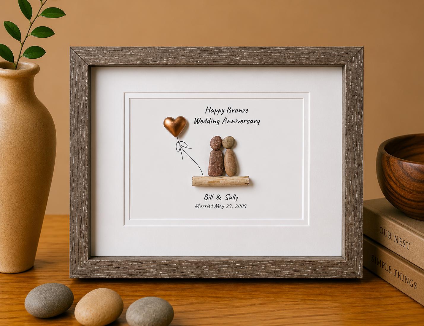 Personalized Pebble Art 8th Anniversary Gift | Bronze Heart