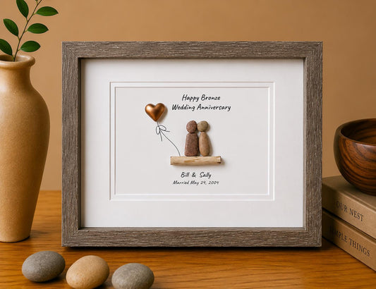 Personalized Pebble Art 8th Anniversary Gift | Bronze Heart