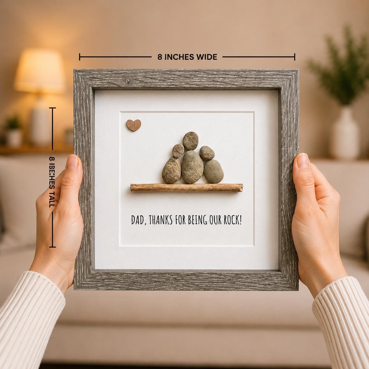 Handmade Pebble Art Framed Gift for Dad, Father's Day