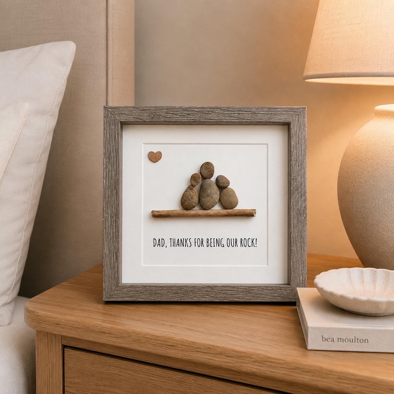 Handmade Pebble Art Framed Gift for Dad, Father's Day
